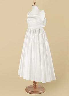 Azazie Cutie Pie Flower Girl Dresses Ivory A-Line Pleated Matte Satin Dress image9