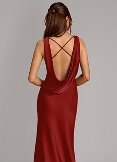 Azazie Cheryl Bridesmaid Dresses Pomegranate Mermaid Stretch Satin Dress image2