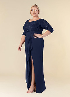 Azazie Macie Mother of the Bride Dresses Dark Navy Sheath Scoop Sequins Lace Dress image3