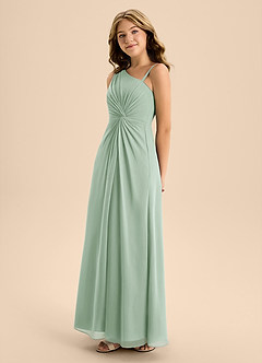 Azazie Brooke Junior Abito A-Line in Chiffon Spacco Laterale Agave image6