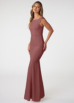 Azazie Nicolina Vestidos de damas de honor Vestido de Rosa Del Desierto de Crepé elástico de Corte Sirena con Escote Cuadrado image3