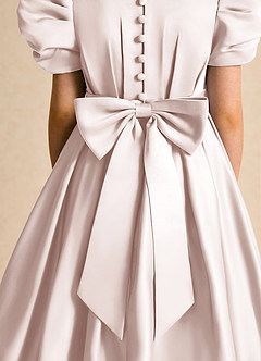 Azazie Miriam Flower Girl Dresses Rose Petal Ball-Gown Pleated Matte Satin Dress image9