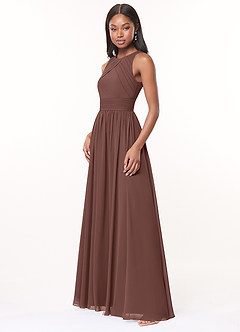 Azazie Harper Bridesmaid Dresses Espresso A-Line Pleated Chiffon Dress image3