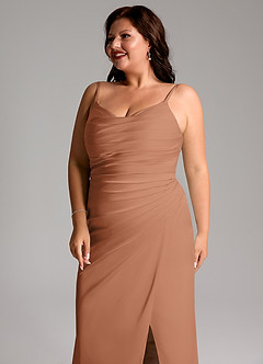 Azazie Deandra Bridesmaid Dresses Bronzer Mermaid Pleated Stretch Satin Dress image12