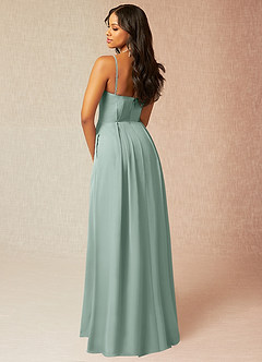 Azazie Kyedae At-home Try On Dresses Agave A-Line V-Neck Pleated Chiffon Dress image4