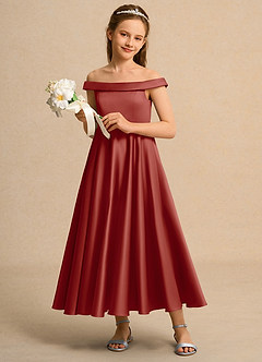 Azazie Teeny Girls Formal Sukienki dla dziewczynek sypiących kwiaty Linia A Pofałdowany Matowy satynowy Długość kostki Sukienka image4