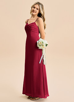 Azazie Jordyn Junior Vestido de Borgoña de Gasa de Corte en A con Escote de Corazón image1