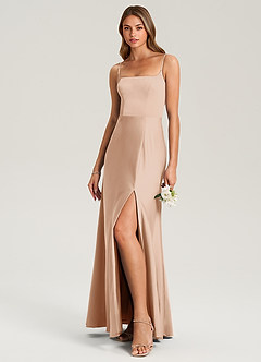Azazie Lidia Bridesmaid Dresses English Rose Mermaid Side Slit Stretch Satin Dress image3