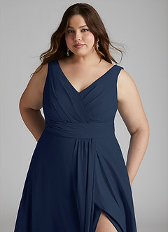 Azazie Karina Bridesmaid Dresses Dark Navy A-Line Pleated Chiffon Dress image11