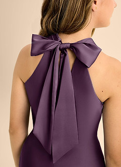 Azazie Doretta Junior Plum A-Line Pleated Stretch Satin Dress image8