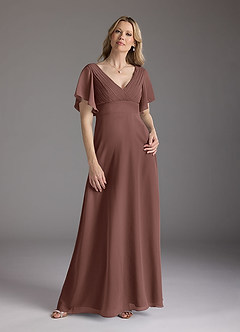 Azazie Alessa Mother of the Bride Dresses Espresso A-Line V-Neck Pleated Chiffon Dress image3
