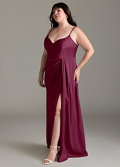 Azazie Brielle Bridesmaid Dresses Mulberry A-Line Cowl Spaghetti Straps Stretch Satin Dress image10