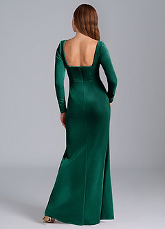 Azazie Addie Bridesmaid Dresses Emerald Sheath Long Sleeve Velvet Dress image7
