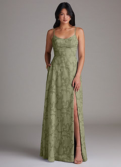Azazie Moira Jurken voor bruidsmeisjes Jurk van Bloemen Burn-out met A-Lijn Zijsplit Pistache image1