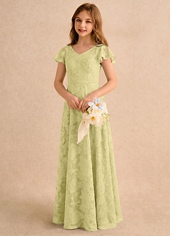 Azazie Narin Girls Formal Flower Girl Dresses Lemon Sorbet A-Line with Sleeves Floral Burnout Dress image4