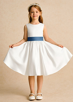 Azazie Sosie Flower Girl Dresses Ivory Twilight A-Line Pleated Matte Satin Dress image2