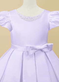 Azazie Jewel Flower Girl Dresses Lilac Ball-Gown Pleated Matte Satin Dress image7