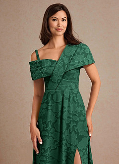 Azazie Milton Mother of the Bride Dresses Dark Green A-Line Pleated Floral Burnout Dress image7