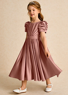 Azazie Miriam Flower Girl Dresses Cedar Rose Ball-Gown Pleated Matte Satin Dress image7