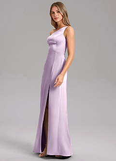 Azazie Feby Jurken voor bruidsmeisjes Jurk van Stretch Satijn met A-Lijn One-Shoulder Frosted Lila image4