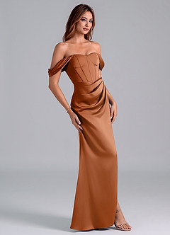 Azazie Asha Final Sale Emerald Sheath Off the Shoulder Stretch Satin Convertible Dress image3