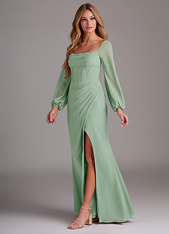 Azazie Charissa Bridesmaid Dresses Agave Sheath Long Sleeve Chiffon Dress image4