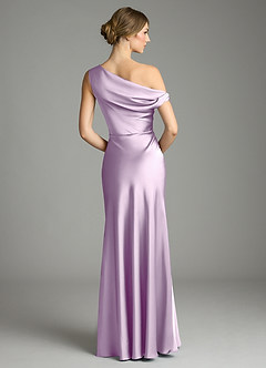 Azazie Emerson Bridesmaid Dresses Frosted Lilac Mermaid Off the Shoulder Stretch Satin Dress image2