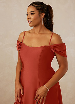 Christian Siriano Bridal for Azazie 1002 Bridesmaid Dresses Rust A-Line Off the Shoulder Stretch Satin Convertible Dress image9