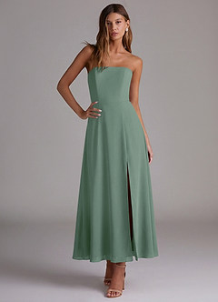 Azazie Wren Vestidos de madrinha de casamento Vestido Eucalipto de Chiffon de Linha A com Sem alças image5