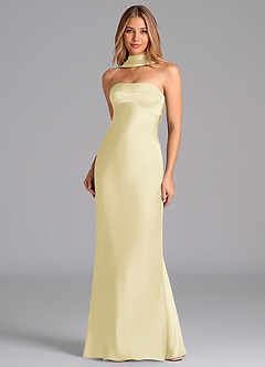 Azazie Lusinda Bridesmaid Dresses Lemon Sorbet Mermaid Strapless Stretch Satin Dress image4