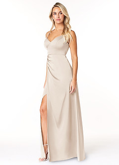 Azazie Marchella Bridesmaid Dresses White Alabaster A-Line Corset Stretch Satin Dress image10