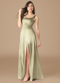 Azazie Joyce Brautjungfernkleider A-Linie Seitliche Cut-Outs Metallischer Satin Kleid Moosgrün image3