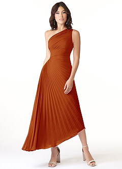 Azazie Kirra Bridesmaid Dresses Paprika A-Line One Shoulder Chiffon Dress image1
