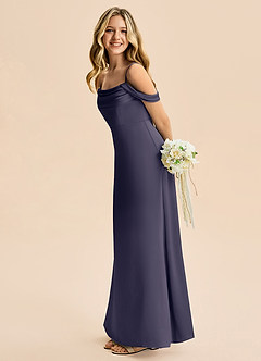 Azazie Lettie Junior A-Line Off-Shoulder Stræk satin Gulv-længde Junior brudepige Kjole image1