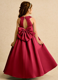 Azazie Daisies Flower Girl Dresses Scarlet Ball-Gown Bow Matte Satin Dress image7