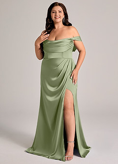 Azazie Johana Bridesmaid Dresses Pistachio Mermaid Off the Shoulder Stretch Satin Convertible Dress image5