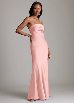 Azazie Saylor Robes de demoiselle d'honneur Robe Sirène en Satin extensible Sans bretelles Rose Poudré image4