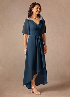 Azazie Pascual Mother of the Bride Dresses Dark Navy A-Line Pleated Chiffon Dress image5