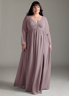 Azazie Teton Robes de demoiselle d'honneur de maternité Robe Trapèze Manche longue Longueur ras du sol Mousseline de soie image9