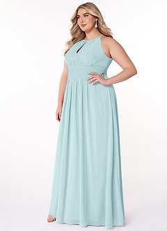 Azazie Bonnie Robes de demoiselle d'honneur Robe Trapèze en Mousseline de soie Trou de serrure froncé Verre De Mer image8