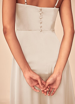 Azazie Dottie Bridesmaid Dresses White Alabaster A-Line Stretch Satin Dress image7