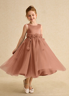 Azazie Lux Flower Girl Dresses Bronzer A-Line Beaded Tulle Dress image1
