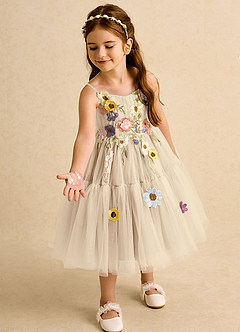 Azazie Osea vestidos de niña de las flores Vestido de Champán de Tul de Princesa con Plisado image3