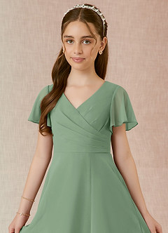 Azazie Induh Vestido de Matcha de Gasa/ Chiffon de Acampanado con Volante image4