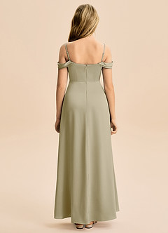 Azazie Lettie Junior A-Linie Schulterfrei Stretch-Satin Kleid Moosgrün image3
