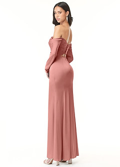 Azazie Hallie Bridesmaid Dresses Rosette Sheath Off-The-Shoulder Long Sleeve Stretch Satin Convertible Dress image6