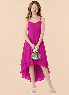 Azazie Mariam Junior Robe Trapèze en Mousseline de soie Plissée Fuchsia image4