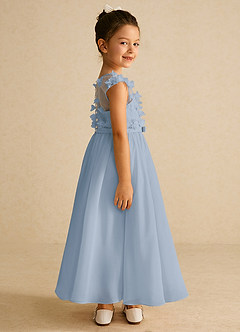 Azazie Arlo Blumenmädchenkleider A-Linie Schleifen Chiffon Kleid Staubblau image3