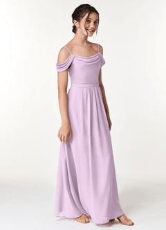 Azazie Alivia Junior Frosted Lilac A-Line Off the Shoulder Chiffon Dress image3