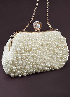 front Cream Pearl Hand Embellished Evening Clutch Bag